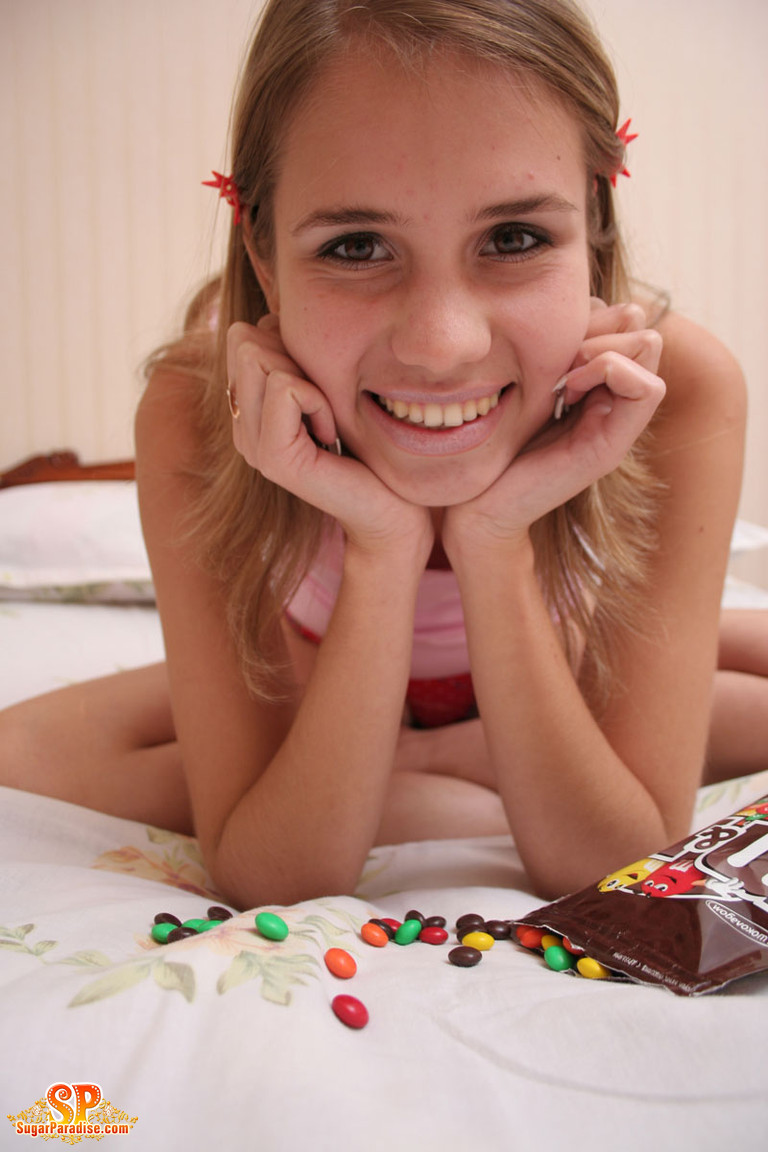Blonde chick scattered candies