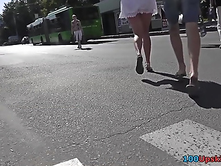 Upskirt Vid Of Girl In Tight Skirt, Wearing A G-string